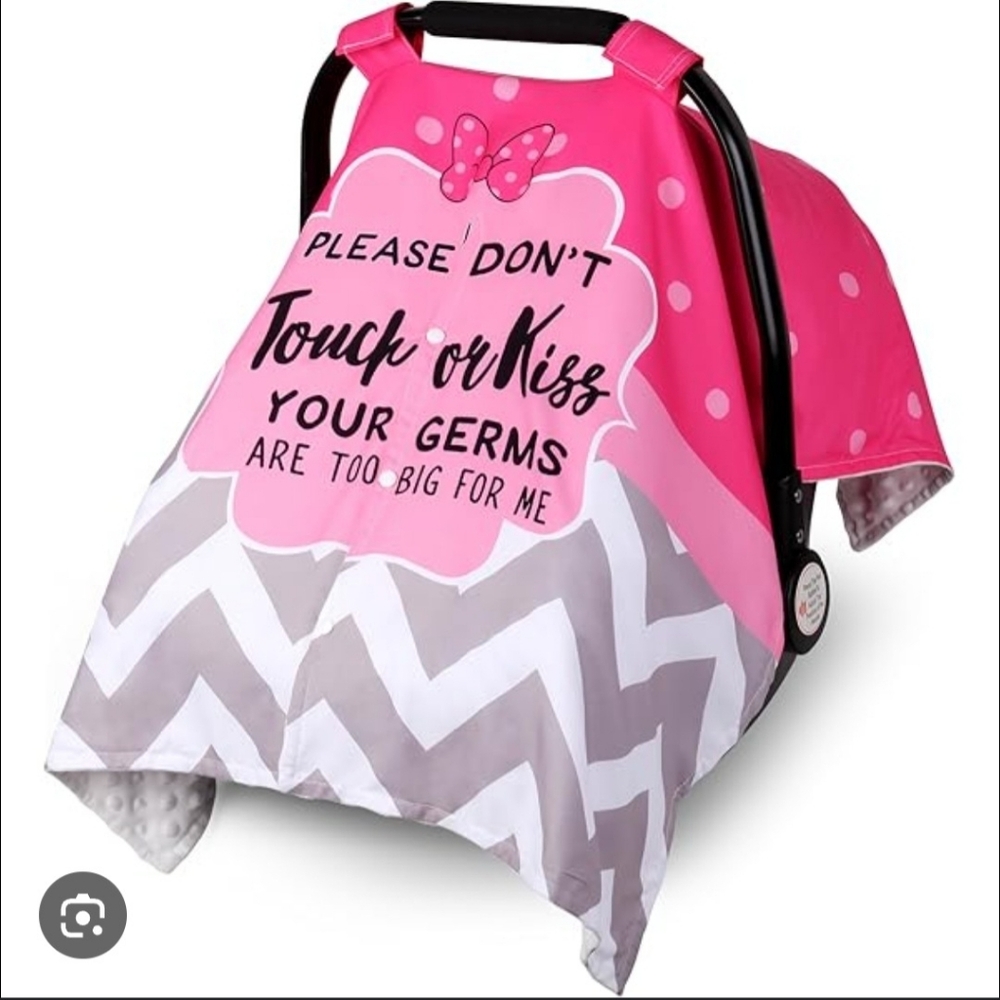 Minky Baby Car Seat Multiuse Cover Canopy Snap Close Please Don't Touch Or Kiss